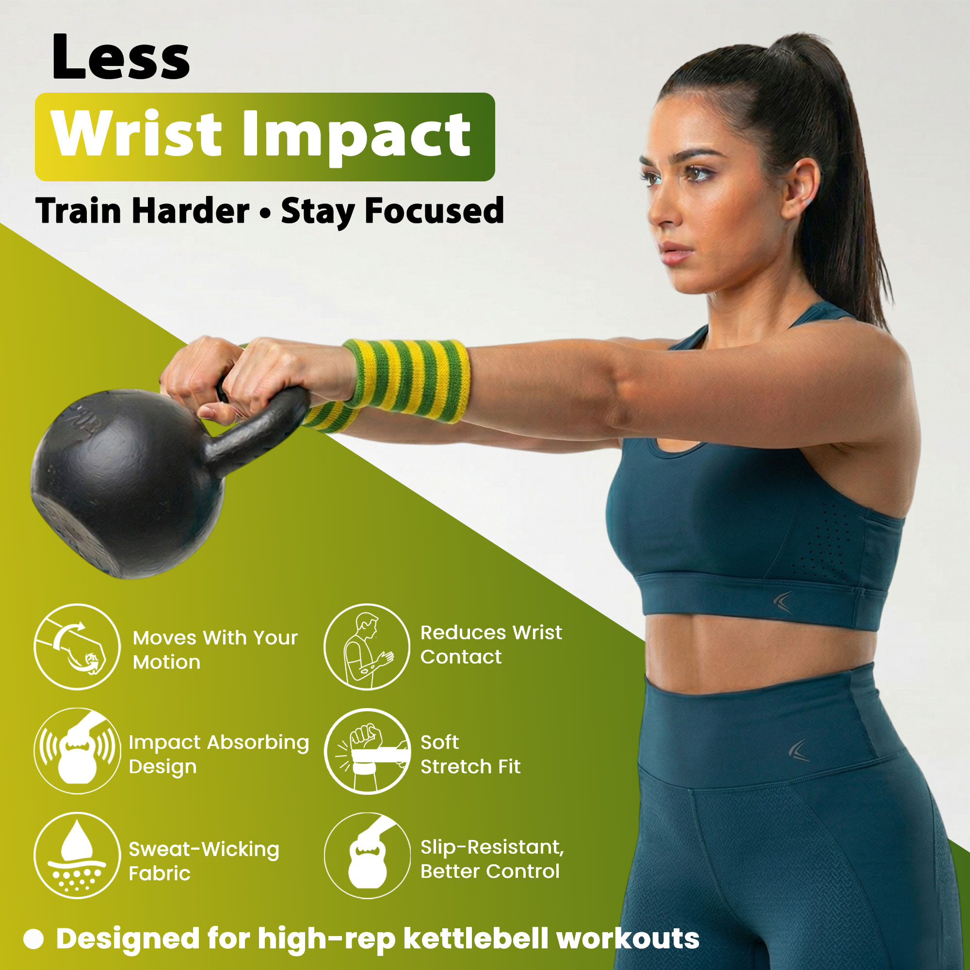 Kettlebell Wrist Pads (Green and Yellow) - Image 3